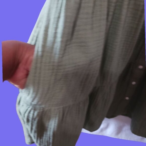 Madewell Cuff Sleeves Gauze Button-Front Tiered Mini Dress Sage Green Xsmall - Picture 6 of 13